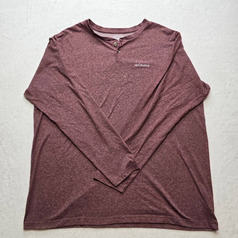 Columbia Omni-Wick Henley Long Sleeve Casual Outdoor Burgundy 2XT